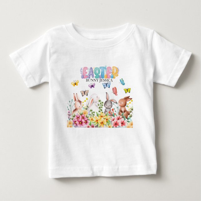 Personalise Funny Bunny Happy Easter Day  Baby T-Shirt (Front)