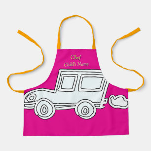 Personalise Funny Car Kids Hot Pink Craft Apron