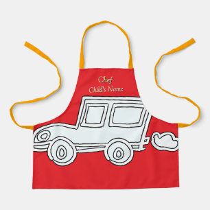 Personalise Funny Car Kids Red Craft Apron