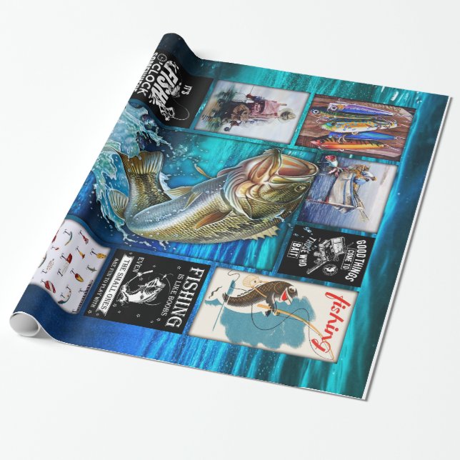 Personalise Funny Fisherman's Fishing Lover Gift Wrapping Paper (Unrolled)