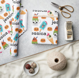 Personalise Funny Ice Cream & Pumpkins Pattern Wrapping Paper