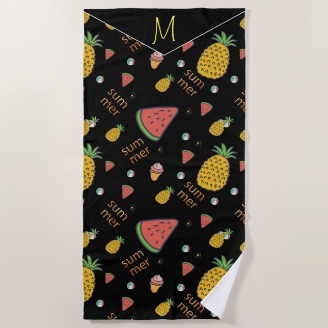 Personalise Funny Pineapple And Watermelon Beach Towel (Front)