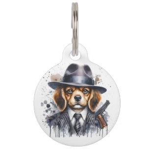 Personalise Gangster Dog Suit Tie Splatter Art Cat Pet Tag