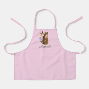 Personalise Garden Cat Pink Print Apron