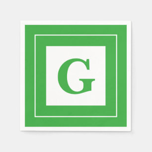 Personalise: Geometric Minimalist Green Initial Napkin