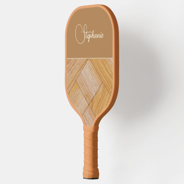 Personalise Geometric Pattern Brown Tan Gold Pickleball Paddle (Left)