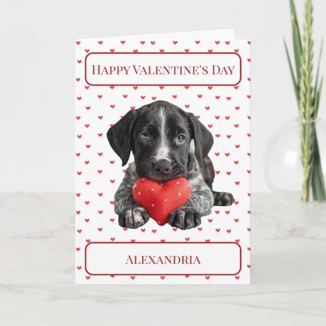 Personalise German Pointer Puppy Valentine Card (Front)