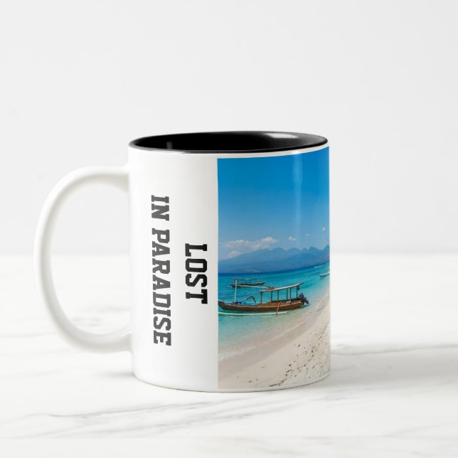 Personalise Gili Trawangan Island Paradise Beach  Two-Tone Coffee Mug (Left)