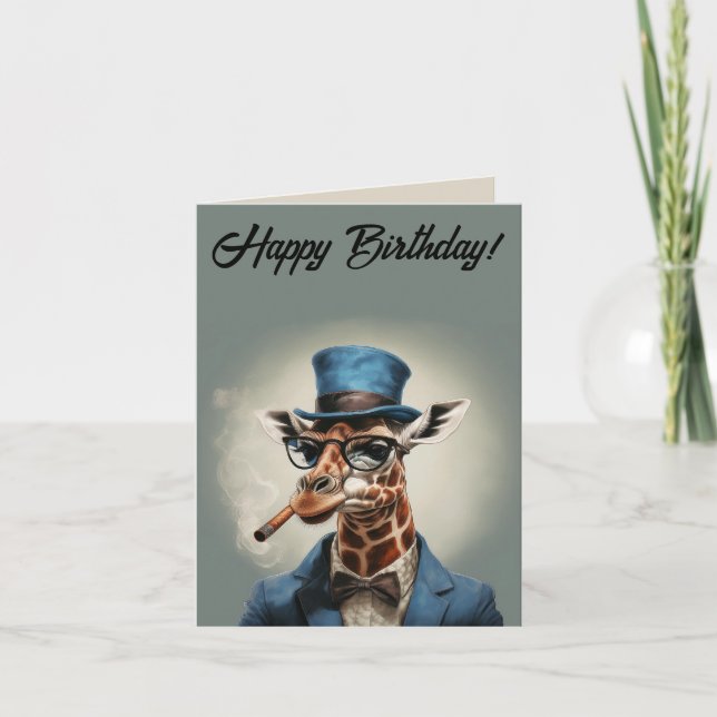 Personalise Giraffe in top hat Happy birthday Card (Front)
