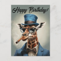 Personalise Giraffe in top hat Happy birthday
