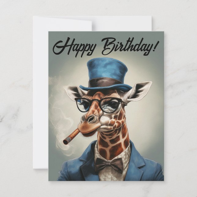 Personalise Giraffe wearing top hat Happy birthday (Front)