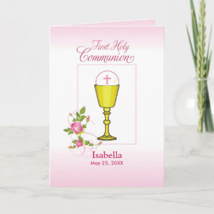 Personalise Girl Name Pink First Holy Communion, C Card