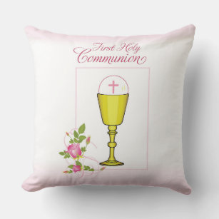 Personalise Girl Name Pink First Holy Communion Cushion
