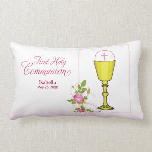 Personalise Girl Name Pink First Holy Communion Lumbar Cushion