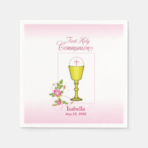 Personalise Girl Name Pink First Holy Communion Napkin