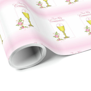 Personalise Girl Name Pink First Holy Communion Wrapping Paper