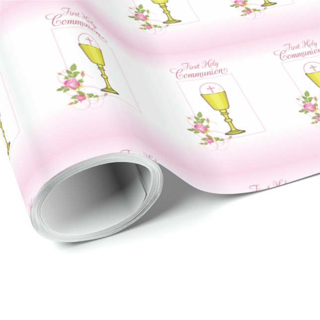 Personalise Girl Name Pink First Holy Communion Wrapping Paper (Roll Corner)