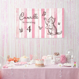 Personalise Girl Vintage Pink Kitten Birthday Banner