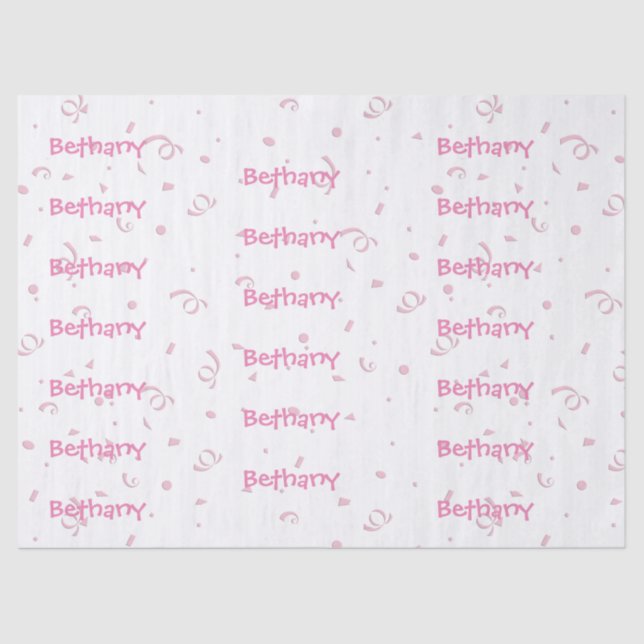Personalise:  Girls Name All-Over Pink Confetti Tissue Paper (Front)