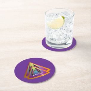 Personalise Glare Logo Double Pyramid Cone Purple Round Paper Coaster