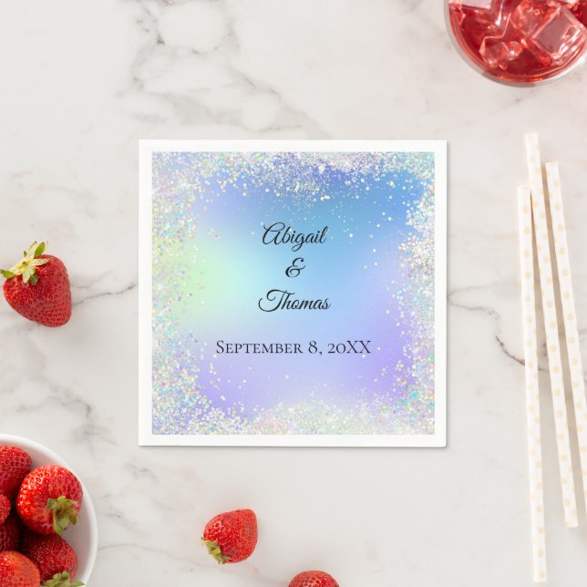 Personalise Glitter Blue Purple Wedding Anniversar Napkin (Insitu)