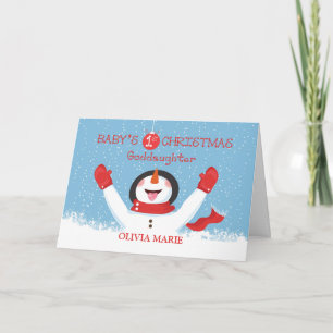 Personalise Goddaughter Name Christmas Snowman Card