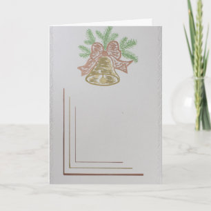 Personalise Gold bell, spruce twig Holiday Card