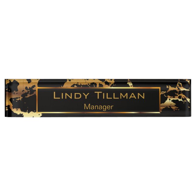 Personalise, Gold & Black Marble Nameplate (Front)