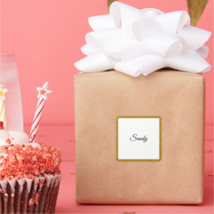 Personalise Gold Glitter Frame Image Your Name Square Sticker