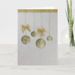 Personalise Gold ornaments and bow New Year Holiday Card