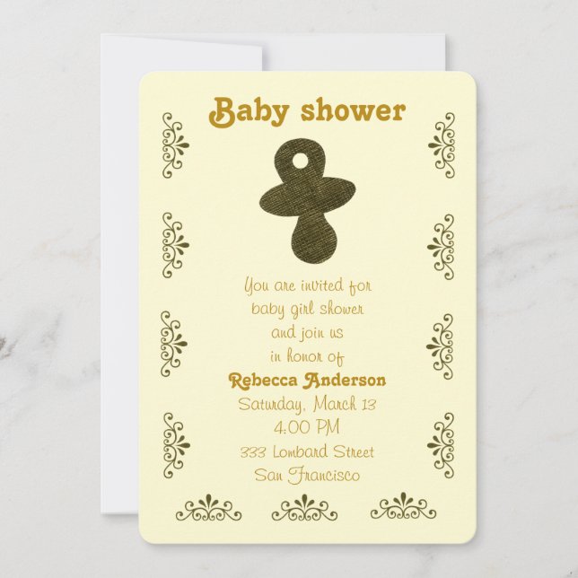 Personalise, Gold pacifier Invitation (Front)
