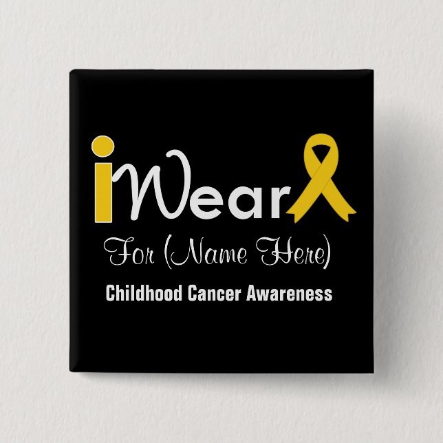 Personalise gold Ribbon Childhood Cancer 15 Cm Square Badge (Front)