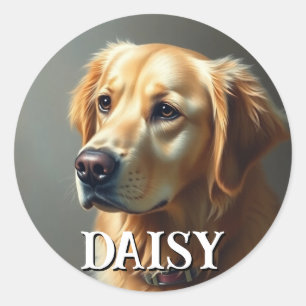 Personalise Golden Retriever Classic Round Sticker