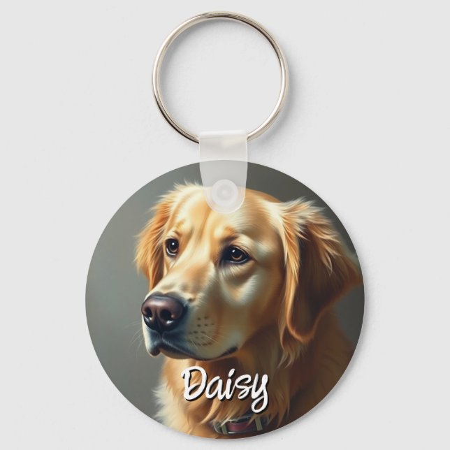 Personalise Golden Retriever Key Ring (Front)