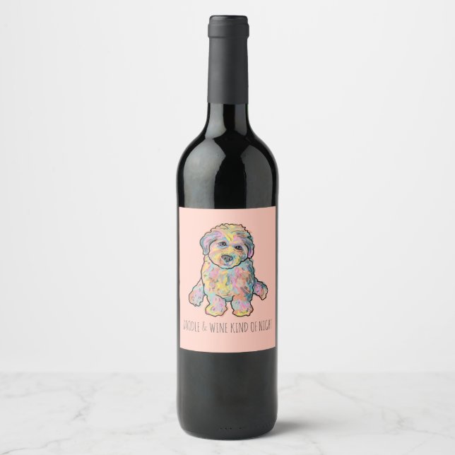 Personalise Goldendoodle Watercolor Puppy Wine Label (Front)