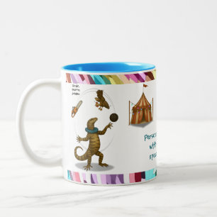 Personalise: Gordy, goanna juggler Two-Tone Coffee Mug