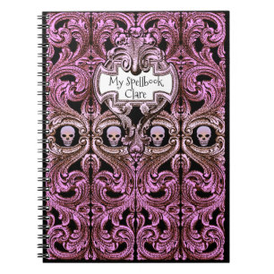 Personalise Goth Purple Ornament & Skull Spellbook Notebook