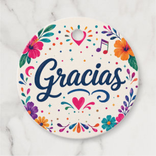 Personalise Gracias Spanish Floral Fiesta Birthday Favour Tags