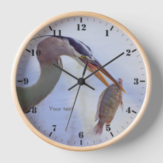 Personalise Great blue heron with a fish Clock