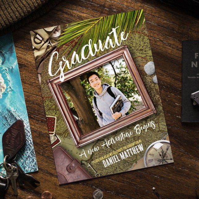 Personalise Green Adventurer Theme Graduation Invitation (Creator Uploaded)
