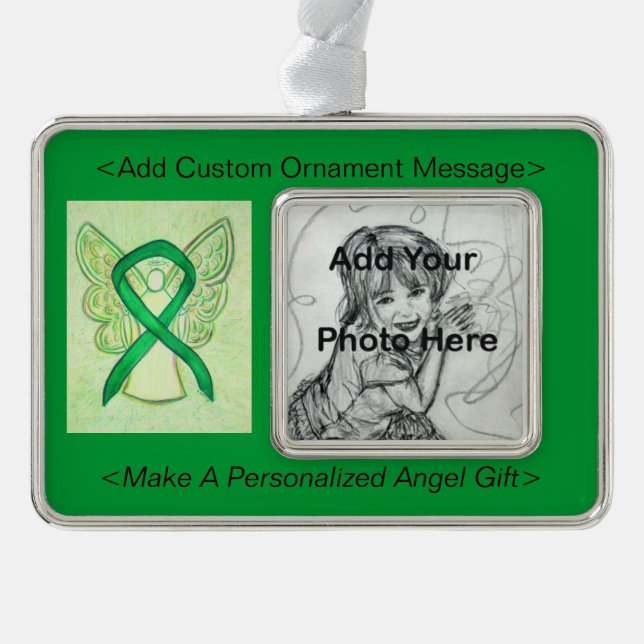 Personalise Green Awareness Ribbon Angel Ornament (Front)