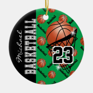 Personalise Green Basketball Ceramic Ornament