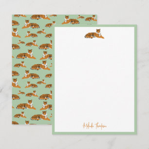 Personalise Green Orange Jungle Tiger Script Card