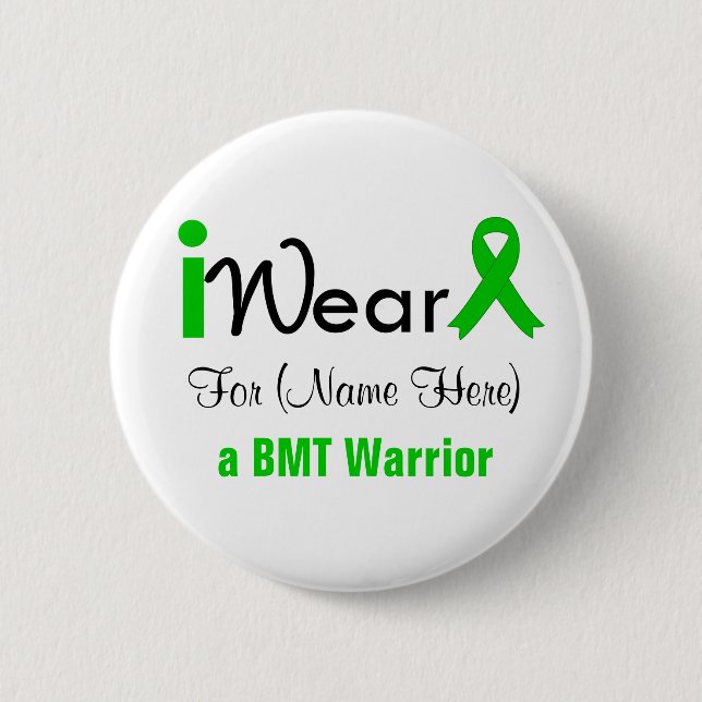 Personalise Green Ribbon Bone Marrow Transplant 6 Cm Round Badge (Front)