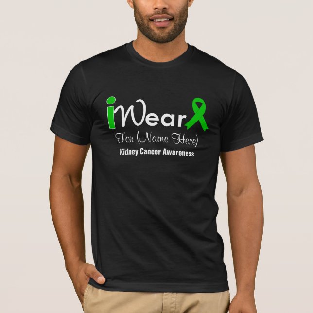 Personalise Green Ribbon Kidney Cancer T-Shirt (Front)