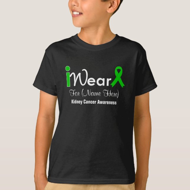 Personalise Green Ribbon Kidney Cancer T-Shirt (Front)
