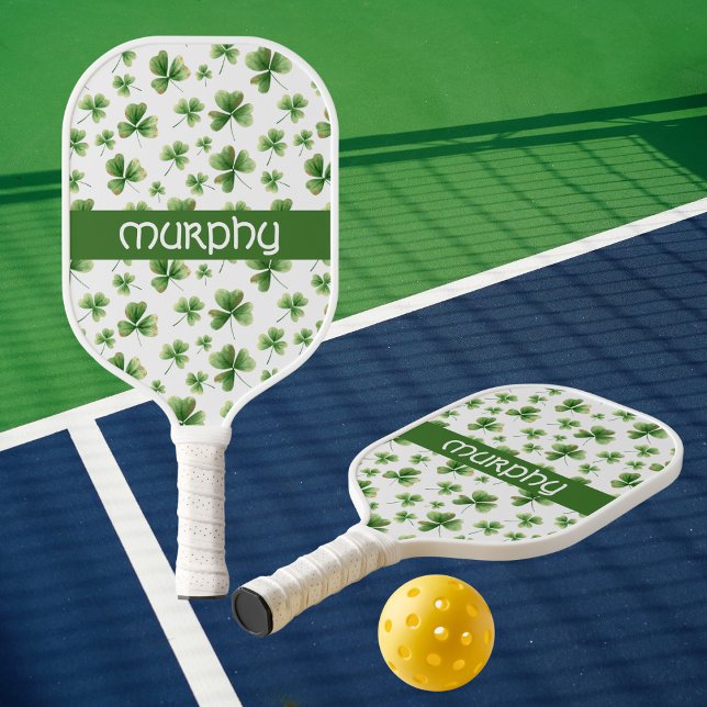 Personalise Green Shamrocks Pattern Pickleball Paddle (Creator Uploaded)