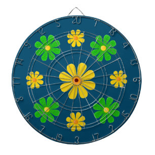 Personalise, green yellow flowers on dark blue dartboard