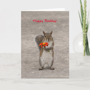 Personalise greetings Squirrel with flower Card
