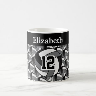 Personalise Grey, Black and White Volleyball Coffee Mug